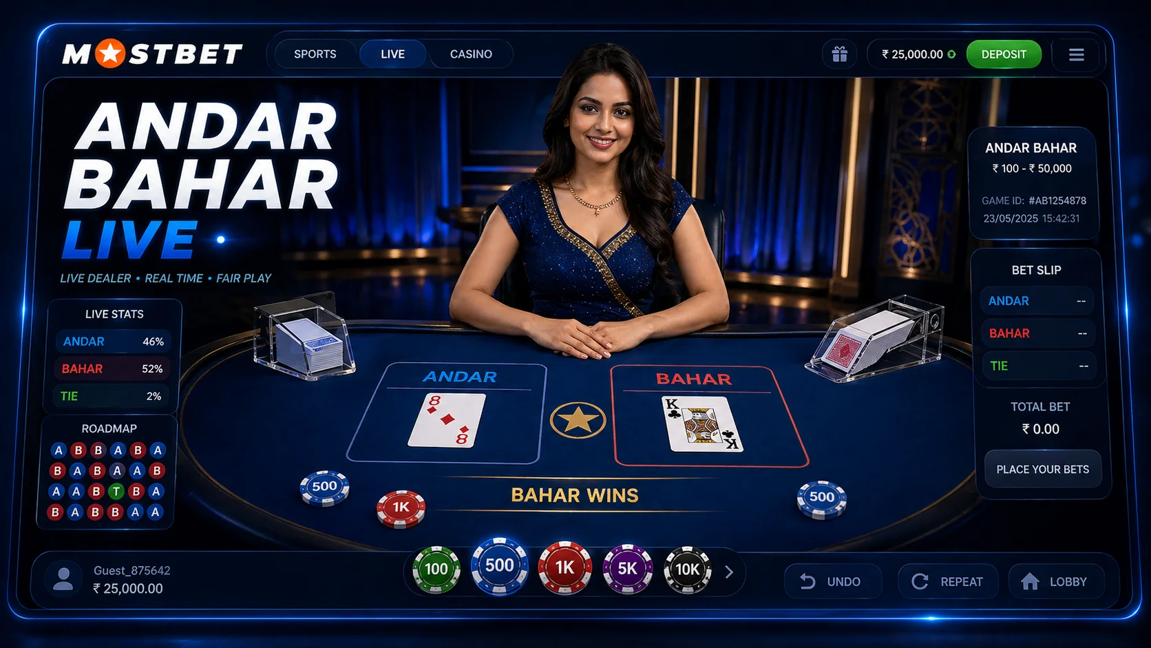Andar Bahar live table at Mostbet India
