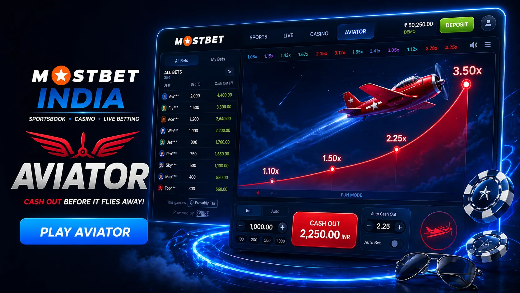 Play Aviator at Mostbet India