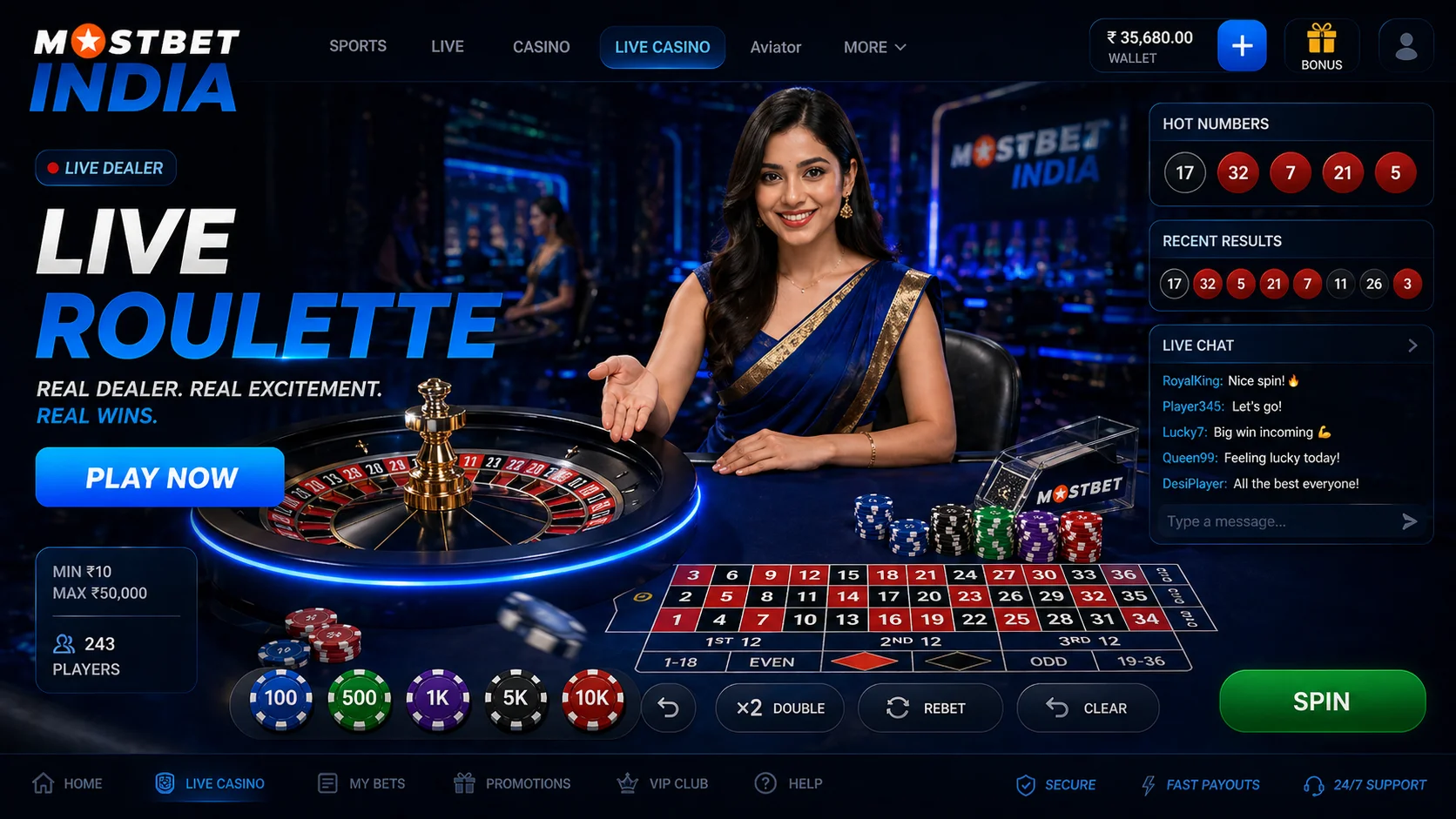 Mostbet India live casino tables