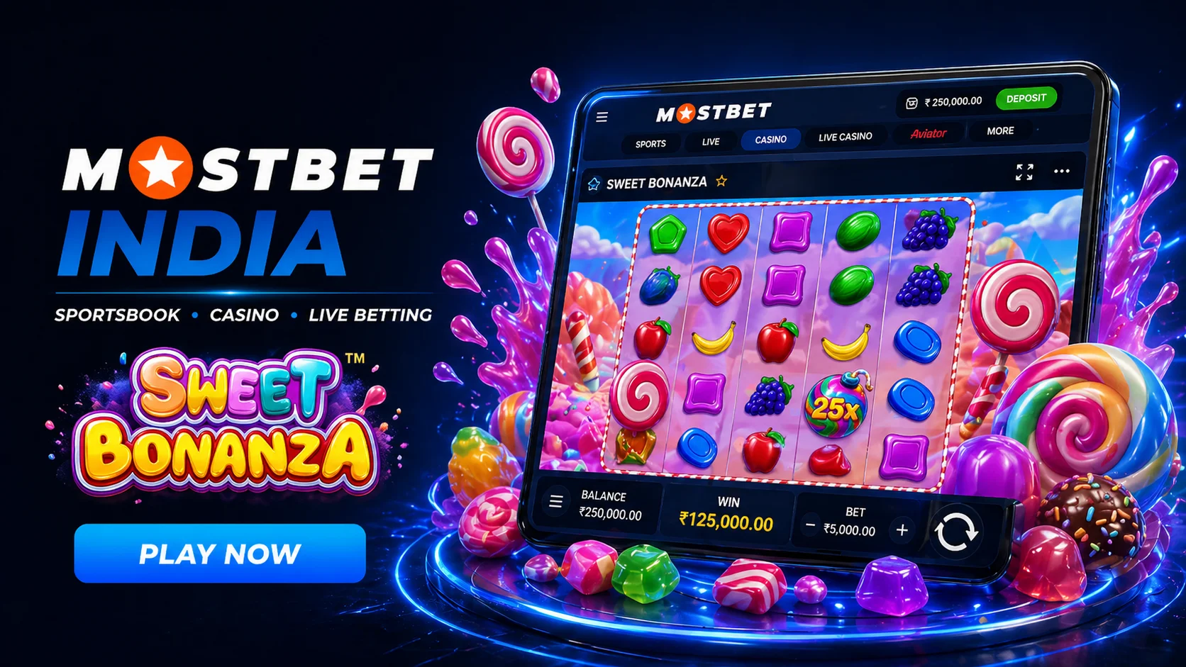 Play Sweet Bonanza at Mostbet India